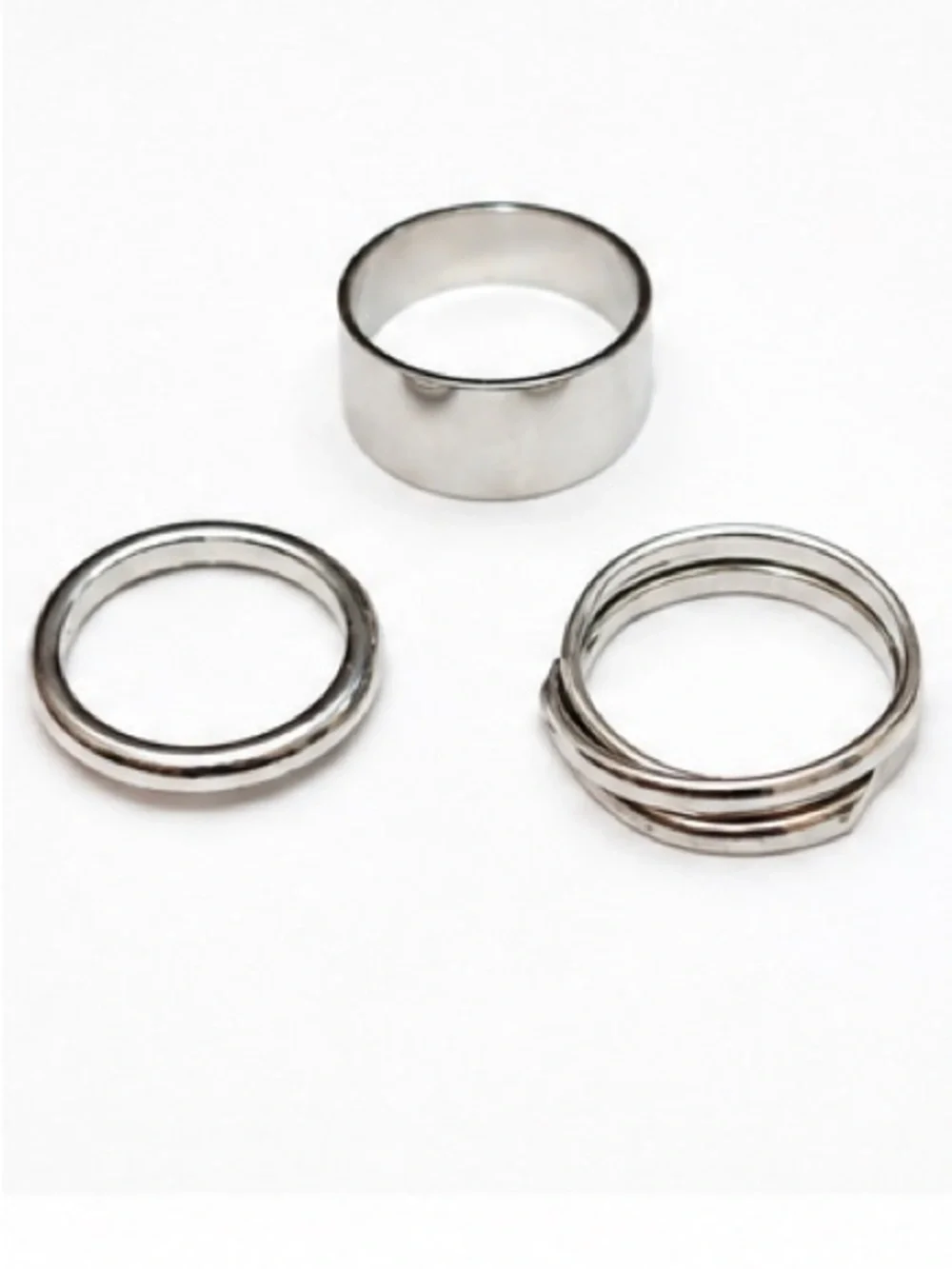 NEW - Set of 3 Silver Stacking Rings – Wide, Classic & Wrap Bands – Size 5